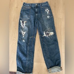 Anthropologie Pilcro The Wanderer Distressed Straight High Rise Sequin Jean